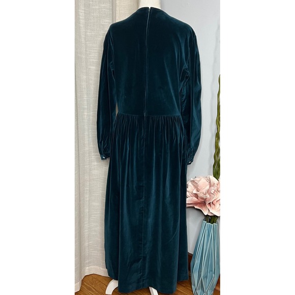 80s Vintage Norman Shirtmakers Green Velvet Dress A Line Pleated Women's Size 12 - Picture 2 of 15